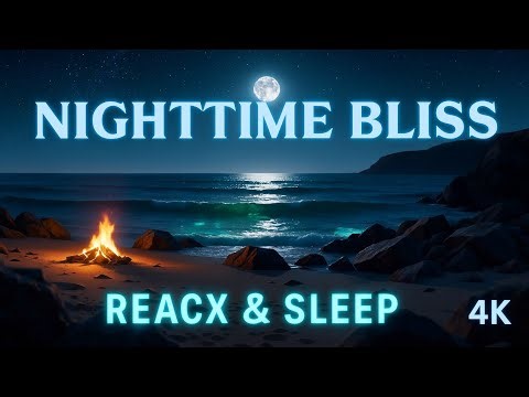 4K Night Ocean Campfire – Peaceful Beach Ambience Under Starry Sky
