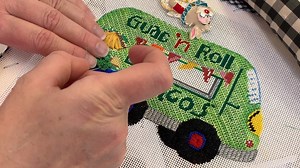 This week's #MustWatchMonday stitch tutorial is for ruching threads. Lisa shows you how to ruche thread to create a 3-dimensional design on your next canvas. She is using Petite Sparkle Rays from Rainbow Gallery on Patti Mann's Food Truck Canvas. Reminder: Buckle up for a rarin' good time with the Patti Mann Food Trucks Club! Sign up and ﻿receive 9 canvases by Patti Mann - all on 18 count mesh and approximately 4" x 6". http://bit.ly/2pUjMUi | BeStitched Needlepoint