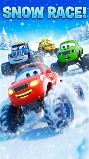 Monster Trucks Snow Race! ❄️🚚 #kidsshorts #snowrace #kidsvideos #winterfun