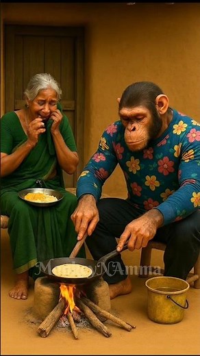 Monkey Gave His Mother Pizza for the First Time 🍕❤️ #monkey