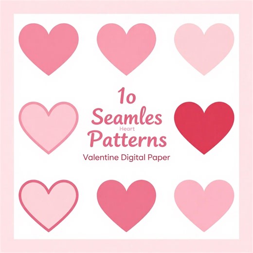 Pink Hearts Seamless Patterns | Kawaii Valentine Digital Paper (10 Designs) - Etsy