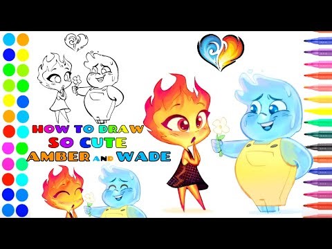 How to draw so cute Amber and Wade from elemental by Pixar - Simple Drawings a special day of love