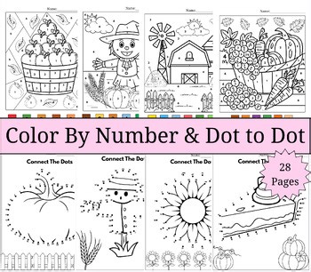 Fall Color by Number and Dot to Dot Pages | Autumn Math & Fine Motor Activities