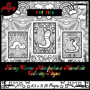 Funny Worms Mindfulness Mandala Coloring Pages, Insects & Arachnids Coloring