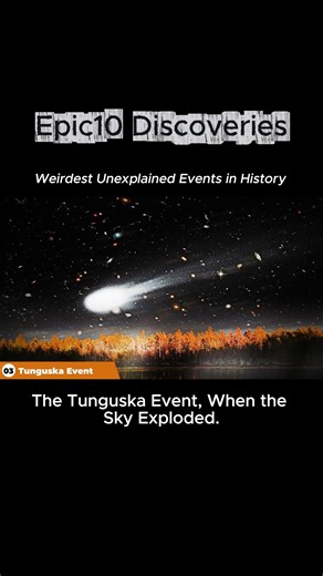 💥 The Tunguska Event – The Day the Sky Exploded Over Siberia 🌍 On June 30, 1908, a massive explosion shook Siberia — flattening over 80 million trees in seconds. No crater. No impact site. Just destruction. 🌲🔥 Was it a meteor, a comet, or something far stranger? 👀 Even after a century, scientists can’t fully explain the Tunguska Event, one of the greatest mysteries in modern history. #TunguskaEvent #Epic10Discoveries #UnexplainedEvents #WeirdHistory #ScienceMystery #UnsolvedMystery #SpaceMy