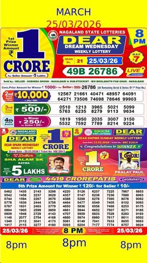 25/03/2026 8pm Nagaland State Dear Lottery Result | Live Dear Morning, Day & Night Result #Shorts