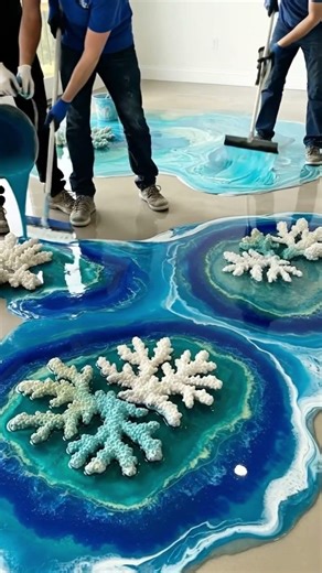 CRAZY Coral Themed Epoxy Flooring! #diytransformation #epoxy #epoxyfloor #coral