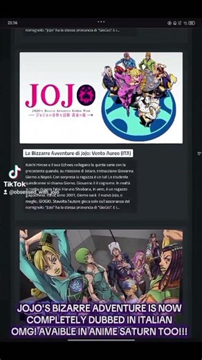 The entire Jojo's Bizarre Adventure has been DUBBED IN ITALIAN!!! #animesaturn #jojo #italiandub