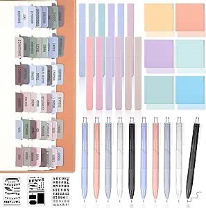 Colarr Bible Journaling Kit 66 Bible Tabs 14 Blank Tabs 6 Pads Pastel Transparent Sticky Notes 12 Aesthetic Cute Highlighters 10 Quick Dry Ink Pens 3 Write Stencils for Christian Gift(Pastel Color)