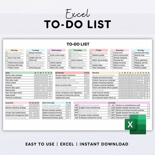 Excel to Do List Template: Daily Weekly Monthly Task Tracker (digital Download) - Etsy