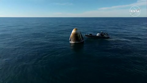 Dolphins put on show after NASA's SpaceX capsule Dragon splashes down off FL coast