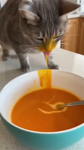 Curious Cat Faceplants into Soup 😹🥣 Kitchen Counter Chaos!