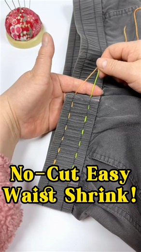 DON'T CUT YOUR PANTS! Try This Easy Waistband Shrink Hack ✂️ #sewingtips #diy #lifestyle #needlework