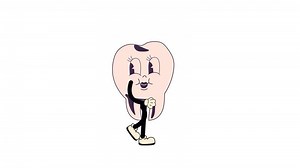 Groovy retro cartoon Tooth walking in a seamless loop animation, 70s-inspired with transparent background.