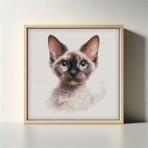 Devon Rex Cat Cross Stitch Pattern Watercolor Elf Kitty Needlepoint Modern Chart (PDF/XSD) - Etsy