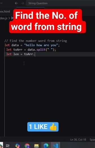 Find number of words from string javascript #shorts #javascript #webdevelopment #frontend #coding