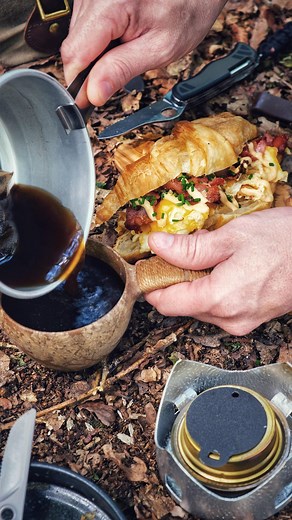 Going Solo on Instagram: "Today’s hike to go make some breakfast. I’m constantly switching out my cooking kits but whenever I decide to bring a trangia cook set, it really is like cooking with a little outdoor kitchen! You gotta respect fantastic design. 🙌 Side Note: I highly recommend using a croissant when making a breakfast sandwich …and when topped with a little Sriracha mayo and chives👌yum😀. Hope everyone has a wonderful weekend! - - - #campfood #breakfast #cooking #cookinginnature #camp