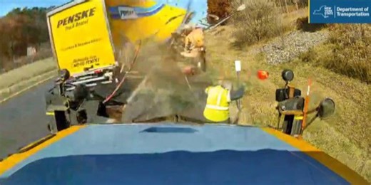 Caught on video: truck narrowly misses worker on I-81