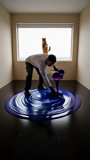 THIS GALAXY FLOOR IS INSANE 😱 Cat tracks Epoxy Transformation 🐾#epoxy #home #shorts