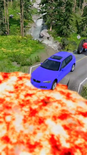 Mixed Color Small to Big Cars vs Lava Pit 🔥😳 - BeamNG.drive #8 | #beamngdrive #shorts #automobile