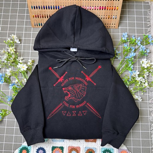 Witcher Inspired Embroidered Hoodie & Sweatshirt, Silver for Monsters Quote, Dark Fantasy Gamer Gift. - Etsy