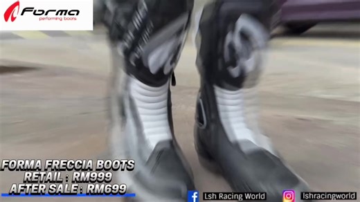 Forms Freccia Black White Boots Key Features: Outer: Microfiber upper Specific racing compound rubber sole Ankle support system Injection moulded plastic protections Polyurethane toe sensor Replaceable calf and ankle protection slider Personalized plastic gear pad protection Air ventilation pockets Velcro and zip closure Inner Air mesh lining Polyurethane nylon reinforcements Soft polymer padding with memory foam TPU Dual Flex with anti-shock felt midsole Anti-bacterial replaceable footbed with 