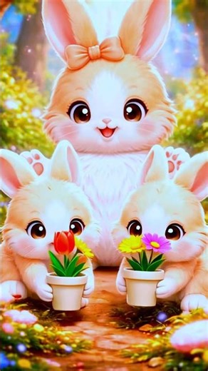 Bunny Family Garden Day 🐰🥕 | Cute Rabbits Cleaning & Planting Flowers 🌸
