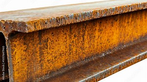 A close-up view of an I-beam with rust and oxidation on its surface