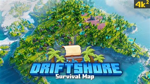🐚 Driftshore - 4K RPG Survival Map - [1.21 , Survival Friendly, Java & Bedrock Download,Jungle Temples, Bandit Camps, Improved Beaches!] Minecraft Map