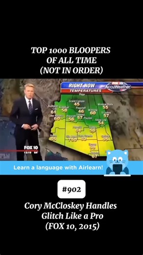 Caught Live Bloopers on Instagram: "A FOX 10 weather segment took an unexpected turn in 2015 when meteorologist Cory McCloskey encountered a hilarious technical glitch: the map showed temperatures soaring to 750°F in Gila Bend and other Arizona towns. Without missing a beat, McCloskey rolled with it, joking that folks should “get out while you still can.” His quick wit turned a tech failure into one of the most iconic weather bloopers ever aired. We are showcasing 1000 shocking moments that happ