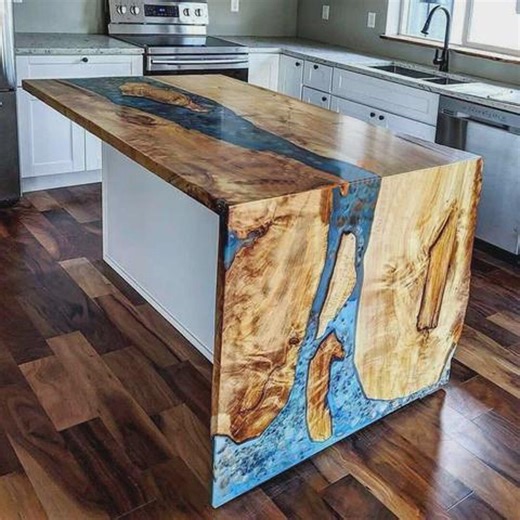 Acacia Wood Turquoise Epoxy Bar Counter Top | Live Edge Kitchen Island | (customisable) - Etsy
