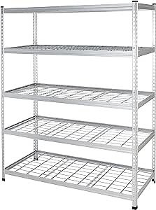 Amazon Basics 4000IBS Heavy Duty Adjustable Storage Shelving Unit, 5 Shelf, High-Grade Aluminum, Silver, 60 x 24 x 78 Inch