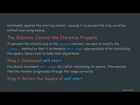 Fixing the Infinite Loop in Your Squares Iterator: A Python Guide