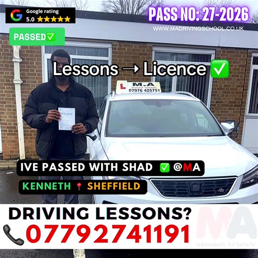 Lessons ➝ Licence ✅ No panic. No rushing. Just calm, confident driving 👌 Well done on passing in Sheffield 🎉 MA Driving School #SheffieldDrivingTest #PassedWithMA #LearnToDrive #DrivingInstructorSheffield #UKDriving