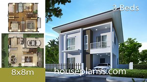 House design Plans 8x8 with 3 bedrooms - Home Ideas