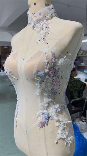 Hand Beaded Pastel Floral Wedding Corset | Mannequin Draping Process At Abbibella Atelier #wedding