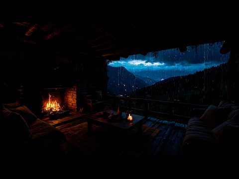 Rainy Porch Ambience 🌧️ Thunder, Rain & Crackling Fire Sounds for Deep Sleep and Stress Relief