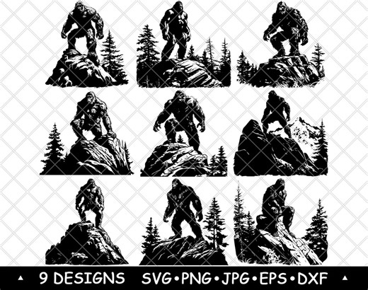 Bigfoot Sasquatch Bundle Forest Cryptid SVG Black and White Yeti Vector for Laser Engraving - Etsy