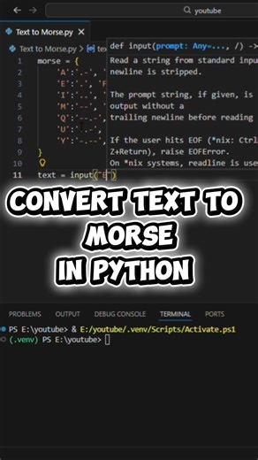 Text to Morse Code Converter Using Python | Beginner Python Project #shorts #shortsfeed #ytshorts