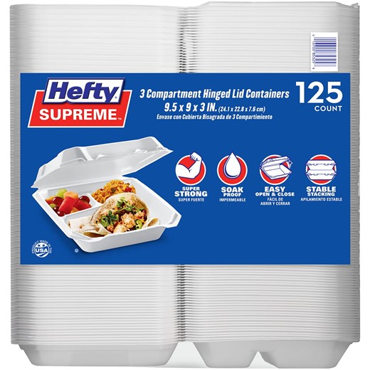 Hefty Supreme Foam Hinged Lid Container, 3-Compartment 125 ct. - Samsclub.com
