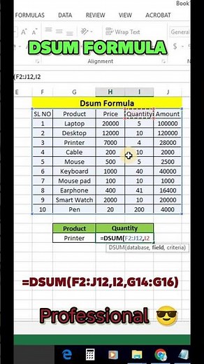 Excel DSUM Formula Explained | Sum Data with Criteria Like a Pro | Excel Tips & Tricks #excel