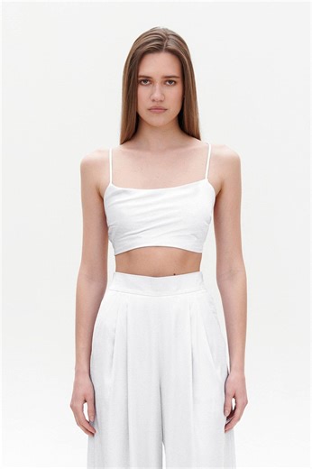 Satin Crop Top: White Silk-look Spaghetti Straps - Custom Fit - Etsy