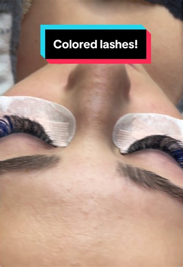 Colored lashes! Volume cat eye lash extensions with blue on the ends! #creatorsearchinsights #volumecateye #coloredlashes #lashextensions #lashtech #lashideas #lashinspo