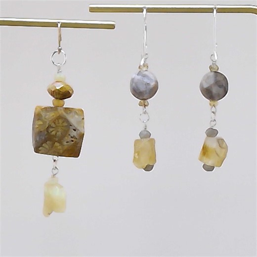Fossil Coral Citrine Ethiopian Opal Pendant Earrings Set - Natural Stone Jewelry Gift - Etsy