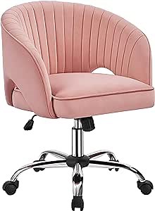 Yaheetech Pink Desk Chair Cute Vanity Chair with Back & Modern Swivel Rolling Design for Home Office, Study, Vanity, Bedroom