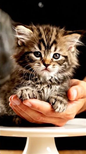 Playful kitten in hand nearly pounces on feather toy, bringing joy to everyone