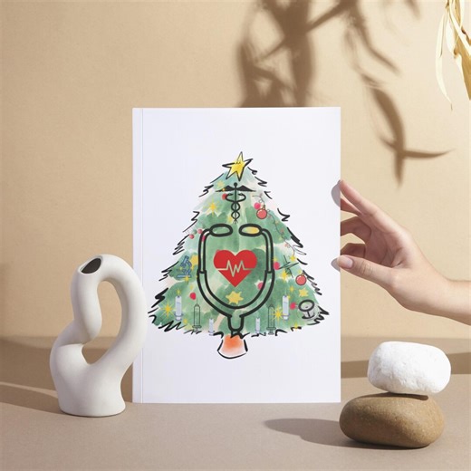 Medical Christmas Tree Art Print | Holiday Watercolor Stethoscope Wall Art for Doctors & Nurses - Etsy