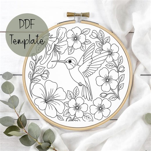 Hummingbird Hand Embroidery Pattern Template PDF • Floral Embroidery Template • Spring Flowers • Mother’s Day Gift - Etsy