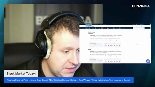 Stock market today: Nasdaq futures pare losses, Dow drops after scaling record highs—CoreWeave, Vistra, Microchip Technology in focus