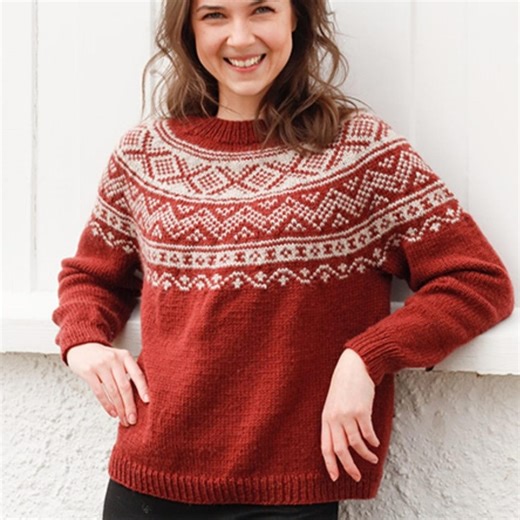 Handmade Nordic Fair Isle Knitting Pattern Rust Red Wool Pullover Women's Winter Sweater PDF - Etsy